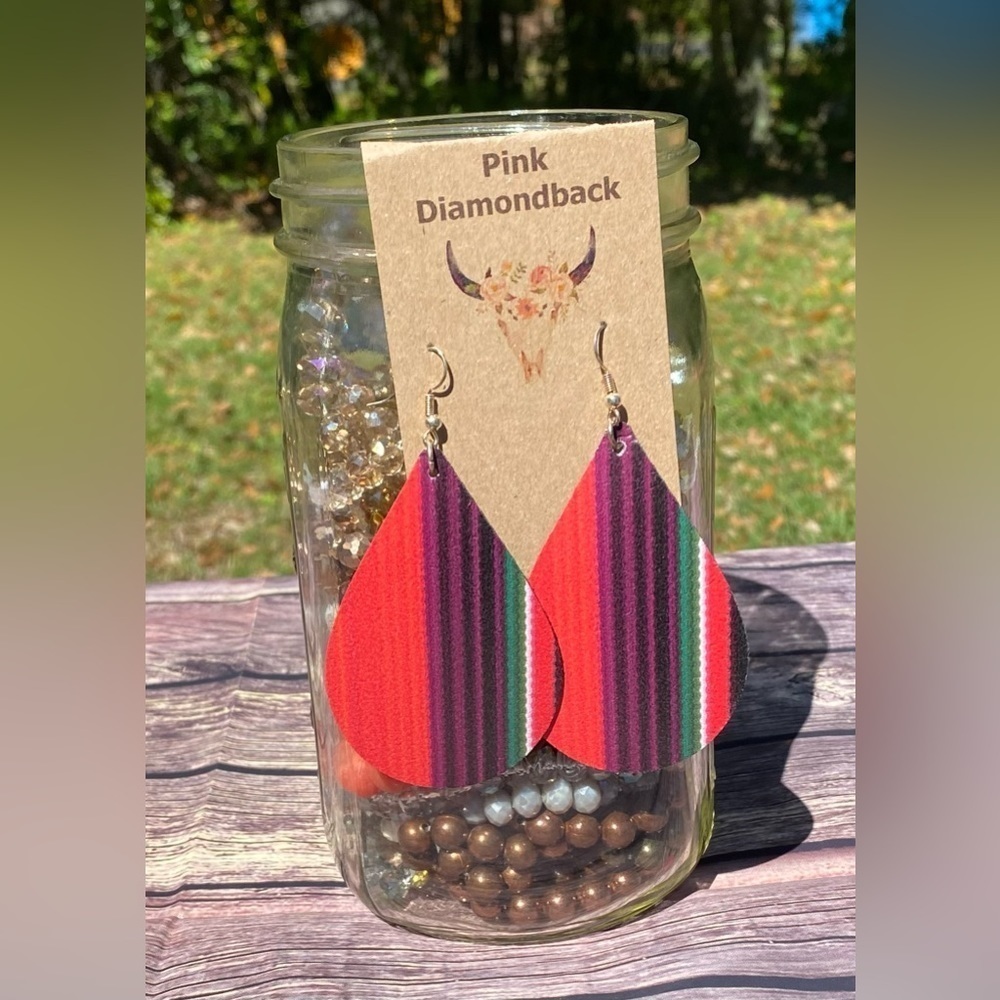 Fiesta Serape Southwest Western Handmade One Of A Kind Lure Tear Drop Earrings